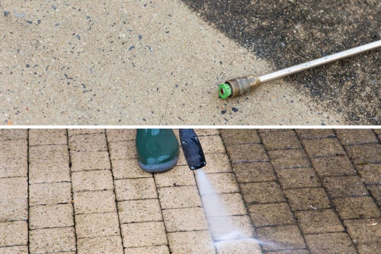 Close up Outdoor floor cleaning with high pressure water jet. - RadonSeal Vs Foundation Armor Which One To Choose
