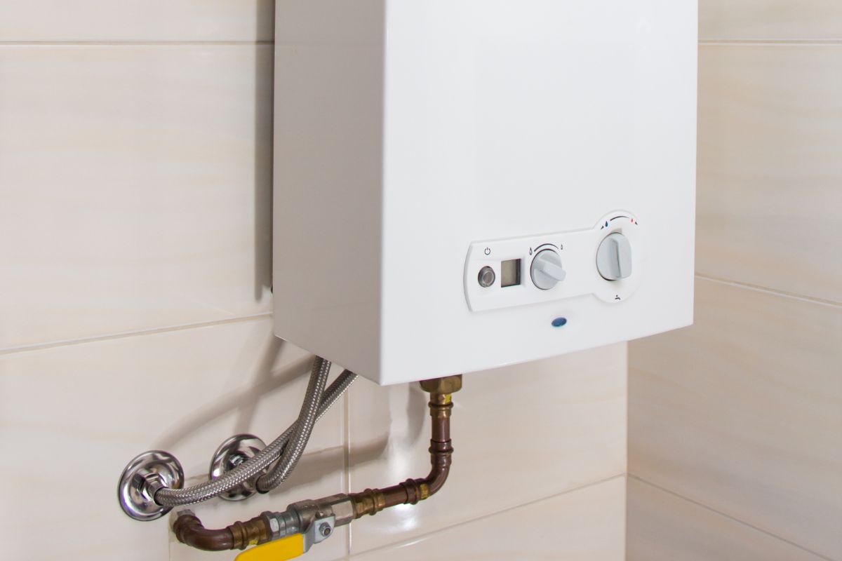 Home gas water heater - boiler in bathroom for hot water.