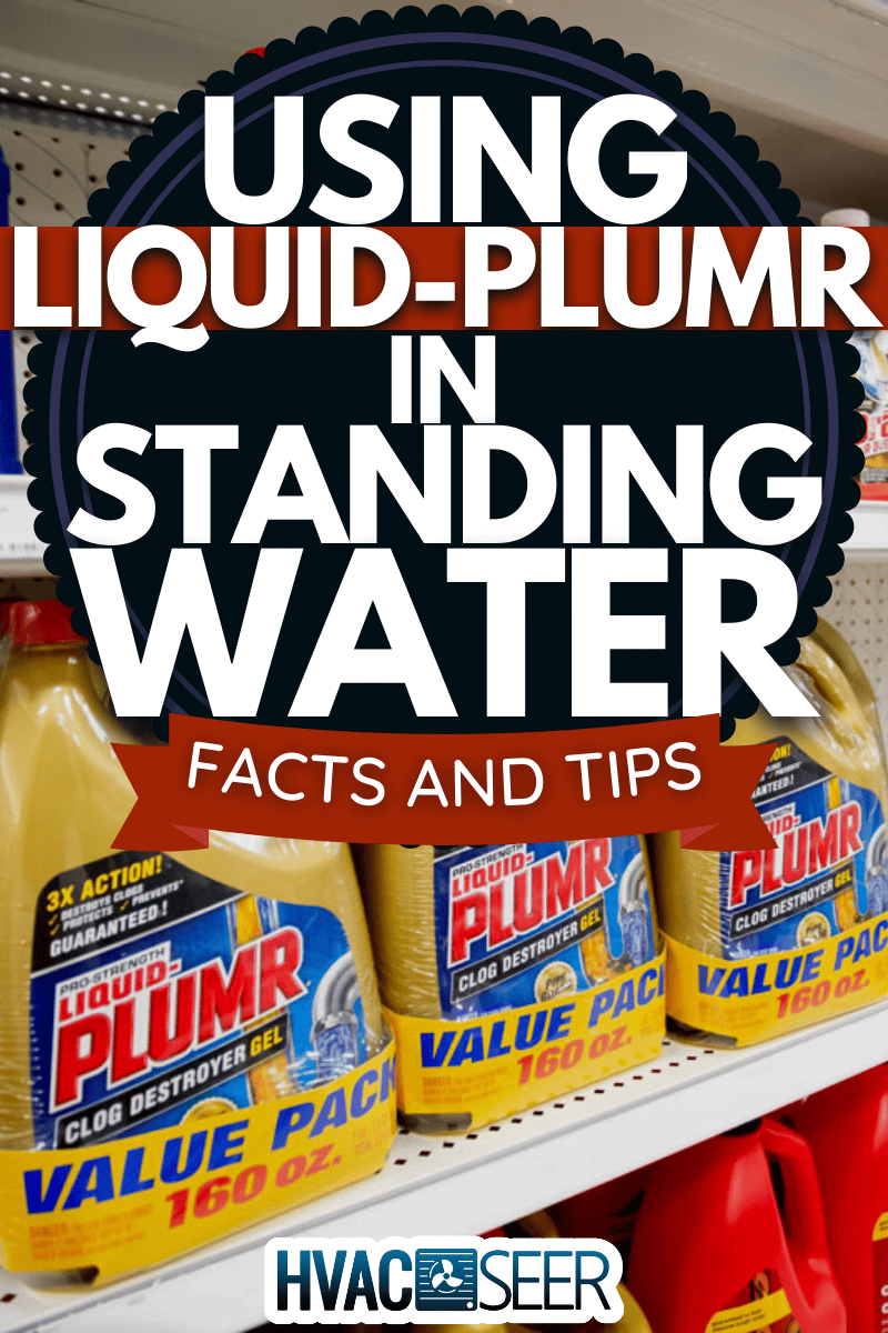 A view of several shelves dedicated to drain cleaning products, on display at a local department store., Does Liquid-Plumr Work in Standing Water? Quick Facts and Tips