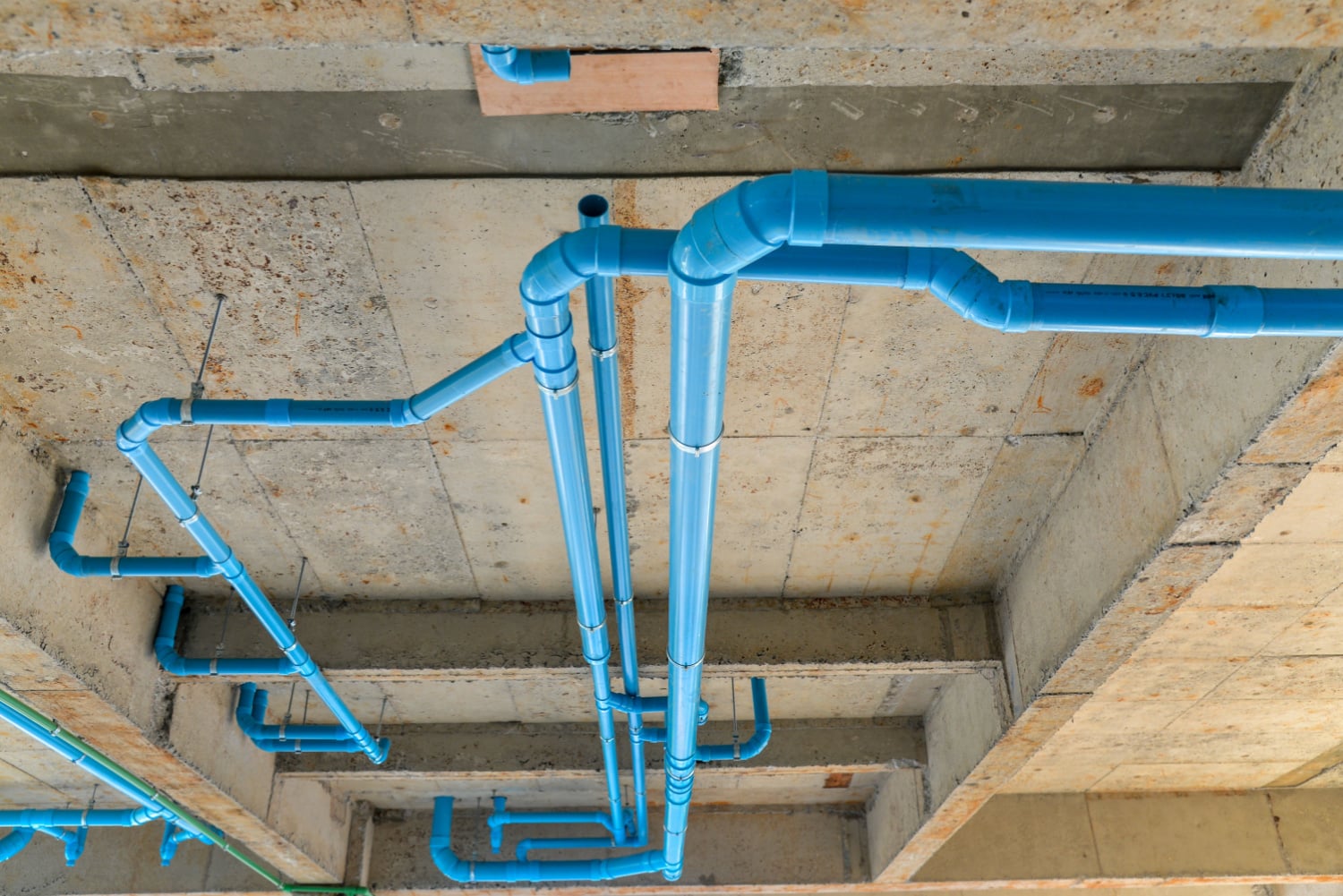 PVC pipes plumbing system on the ceiling