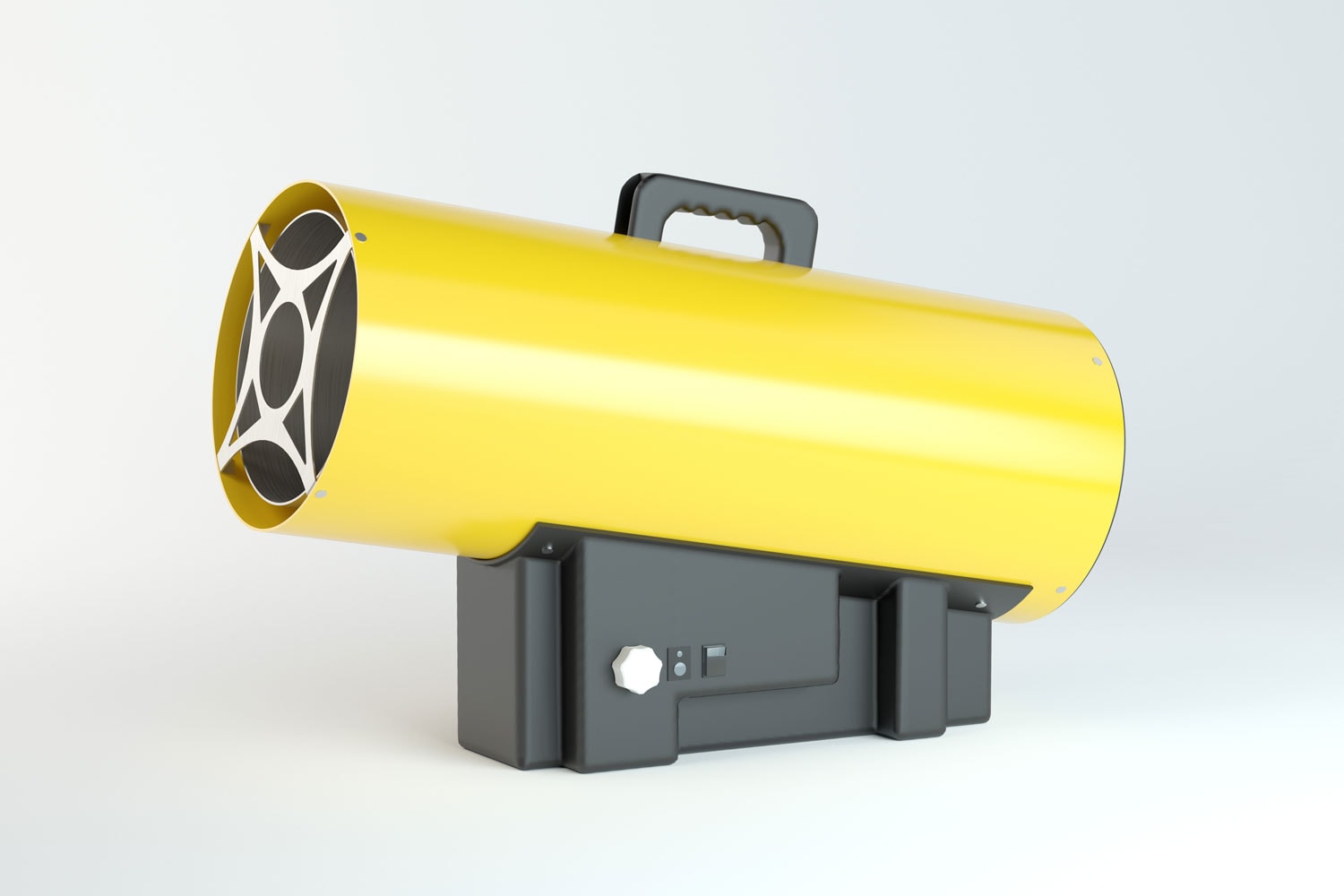 Yellow colored Torpedo heater on a white background