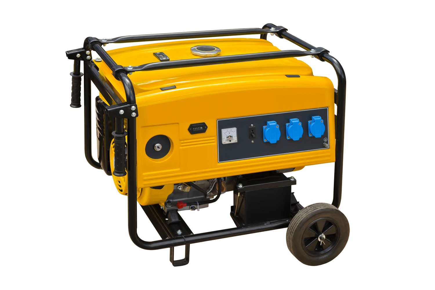 A yellow colored generator on a white background